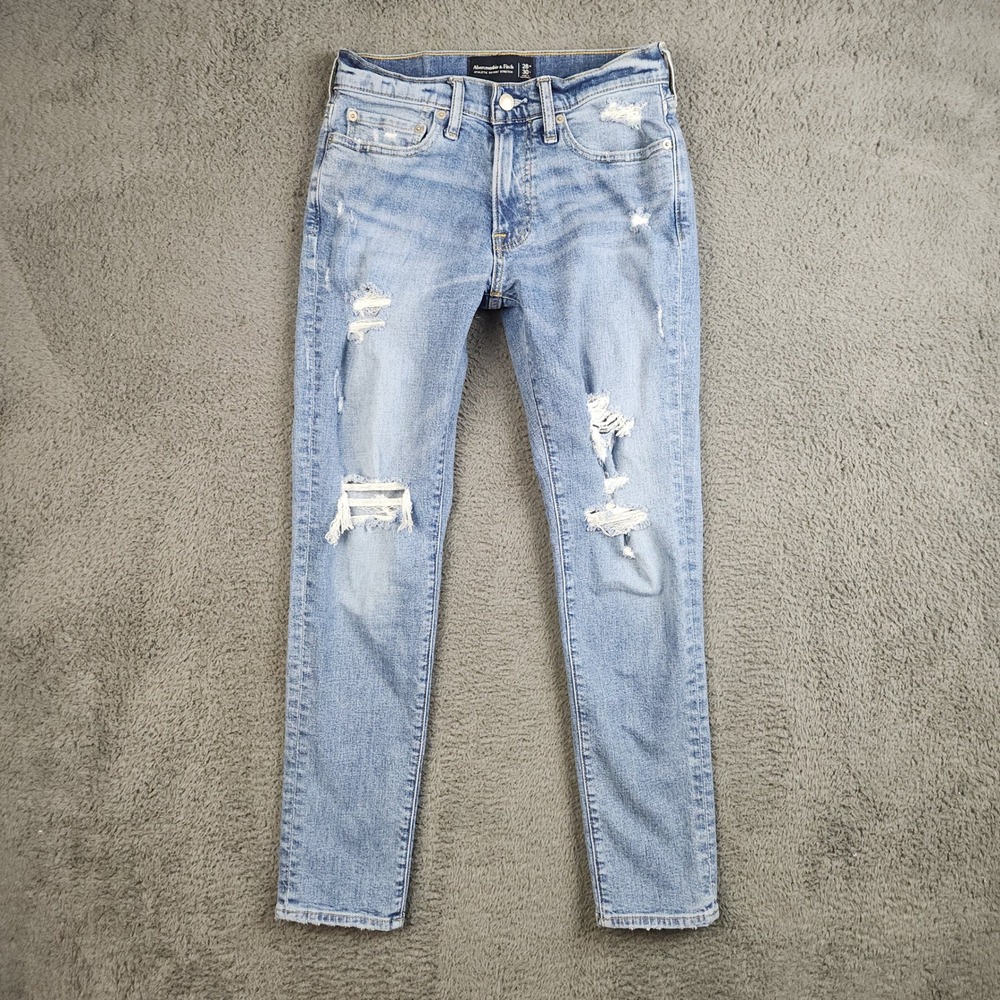 Abercrombie & Fitch Athletic Skinny Jeans Mens 28x30 Light Wash Mid Rise Stretch - Picture 1 of 11